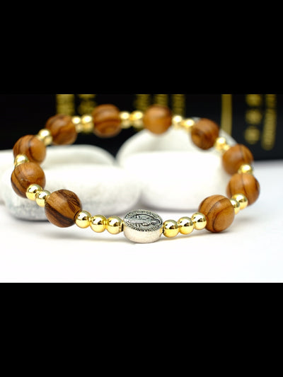 Gelang 8mm manik-manik kayu zaitun impor St.John Benedict 8250875