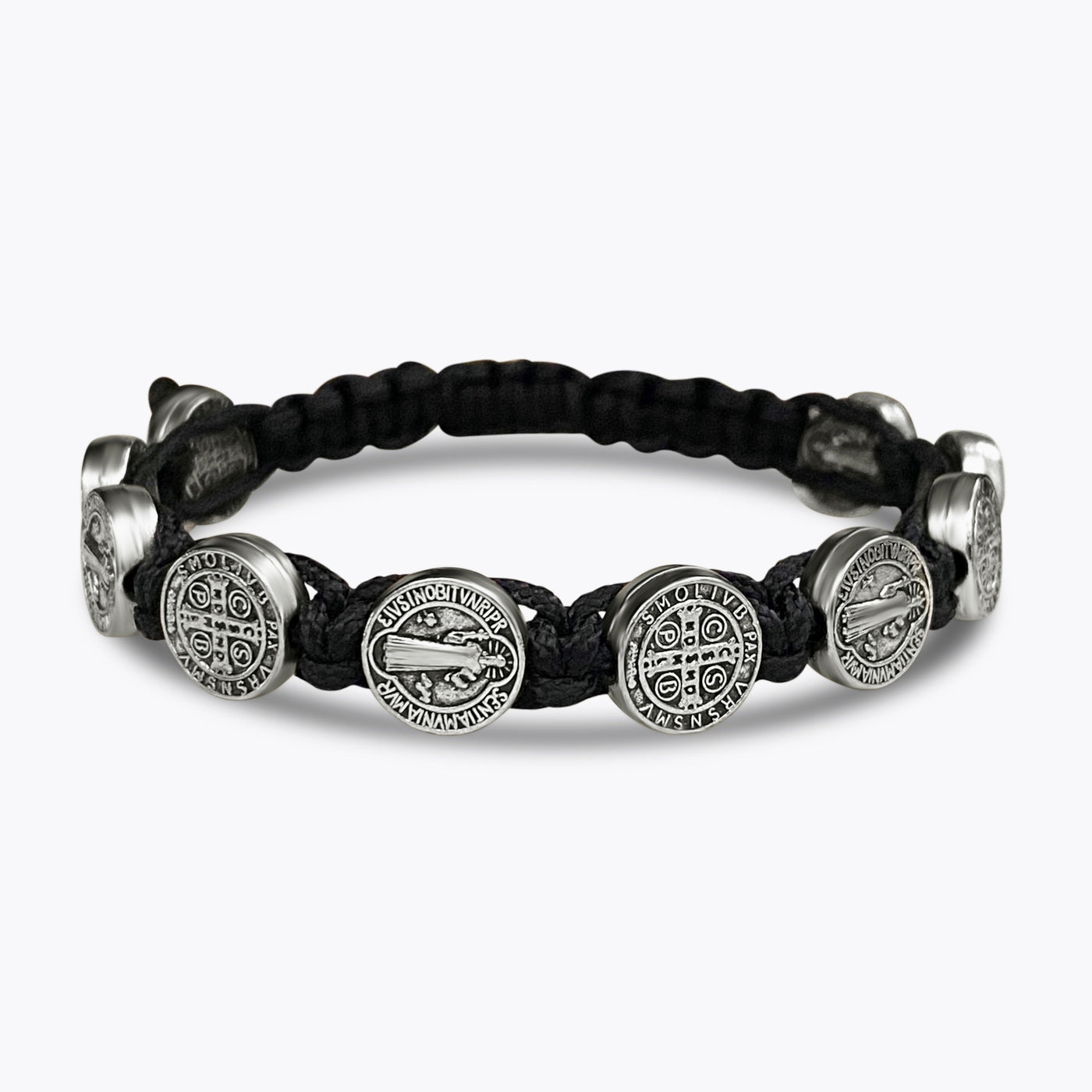 Gelang, rajutan tangan, panjangnya bisa diatur, Medali Saint Benedict, hitam