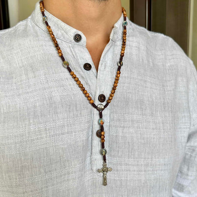 Israel imported pendant rosary necklace,St.Benedict with Holy Virgin Jesus cross