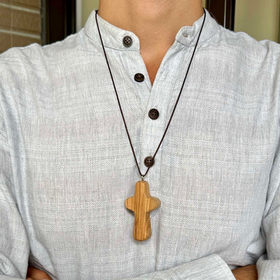 Kalung, liontin universal, kayu zaitun impor, perhiasan salib palem
