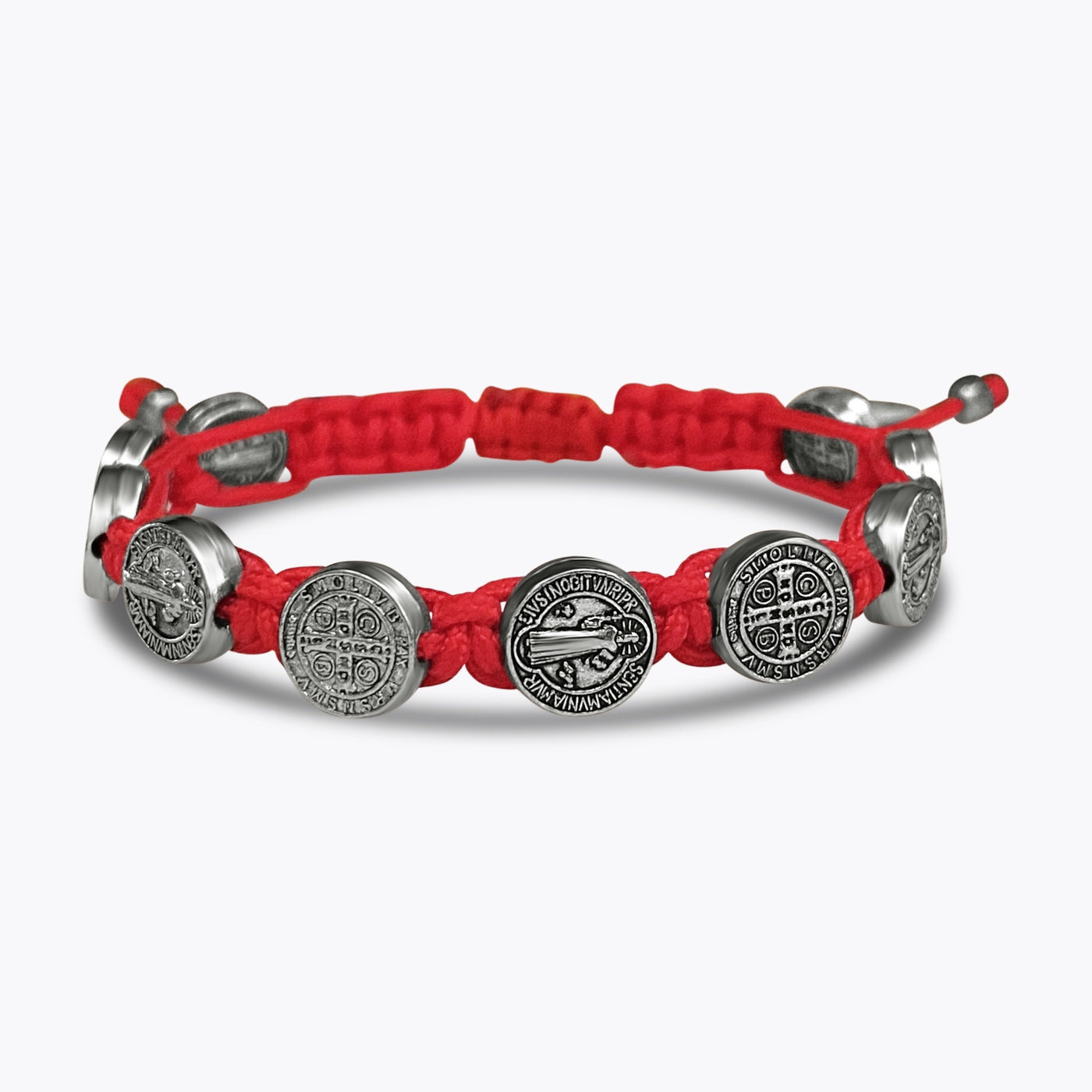 Gelang, rajutan tangan, panjangnya bisa diatur, Medali Saint Benedict, merah