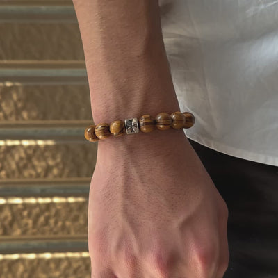 Gelang manik-manik kayu zaitun impor 10mm dari Israel dengan salib