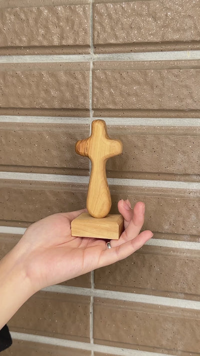 Palm cross with stand, imported olive wood, the cross can be separate from base