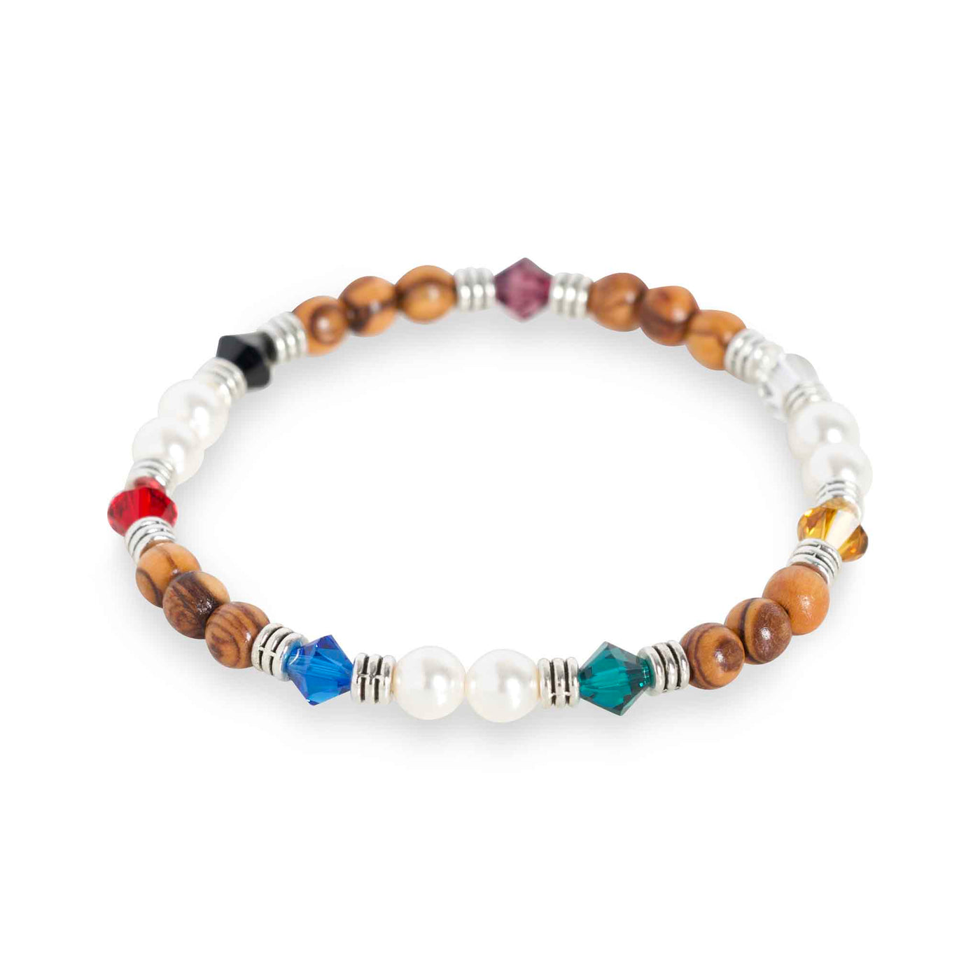 Gospel bracelet Imported 5mm olive wood beads with Swarovski crystal pearls