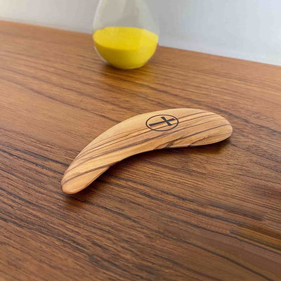 Massage stick to relax shoulder and neck sore scalp body muscles imported olive wood half-moon shape 12145 