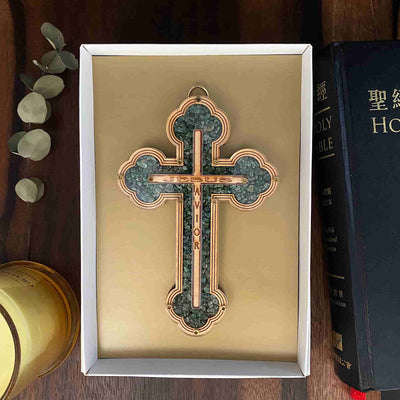 以色列進口十字架 手工鑲嵌綠玉璽天然彩石 壁掛飾2057040-2