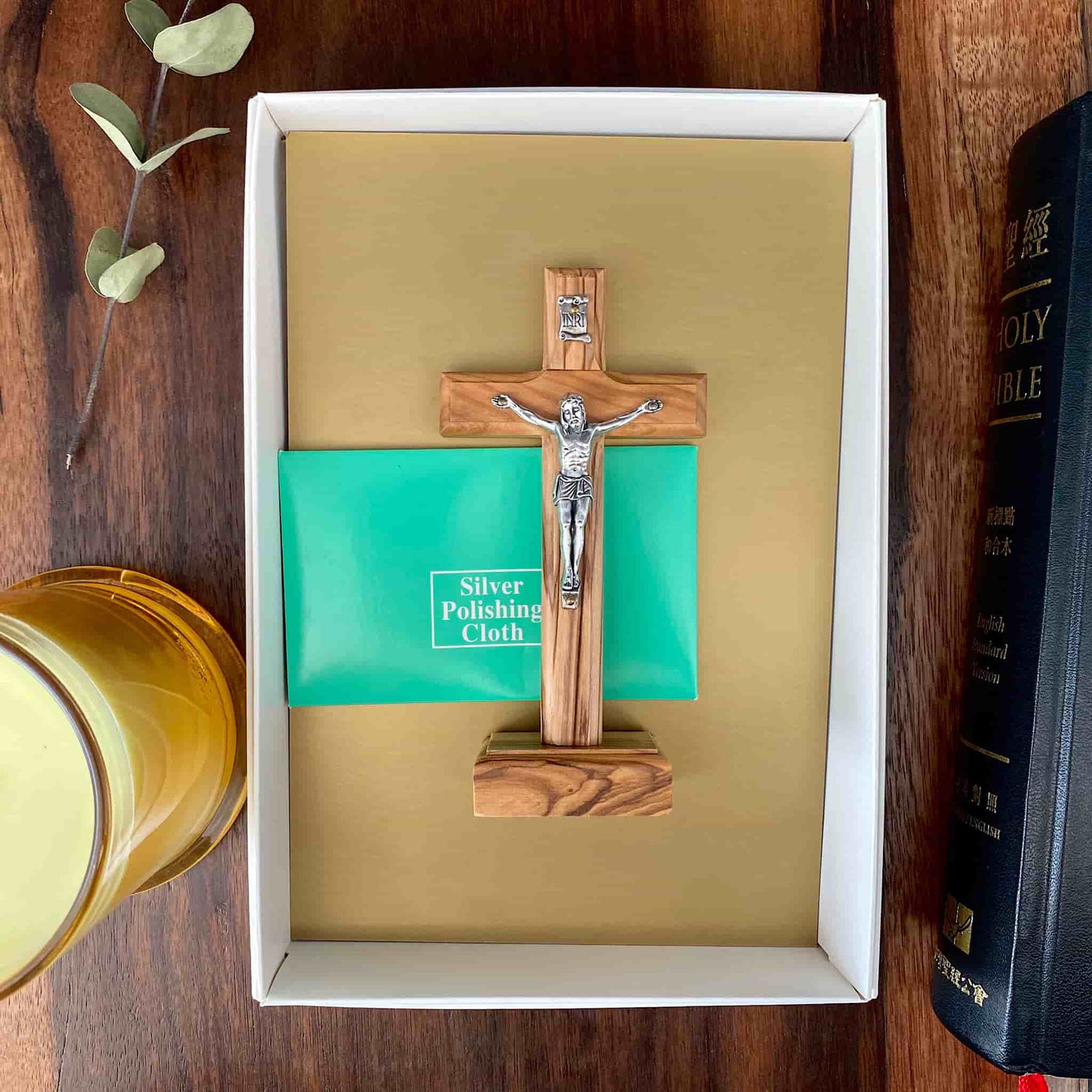 Standing Table Crucifix imported Olive Wood Cross On Wooden Stand Home Decor