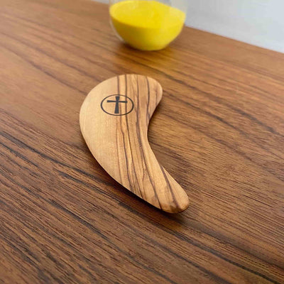 Massage stick to relax shoulder and neck sore scalp body muscles imported olive wood half-moon shape 12145 