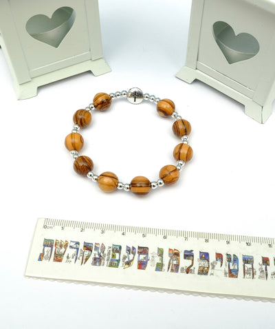 Bracelet Imported Olive Wood Beads Silver Beads with Eternal Life Cross 8250821/1008