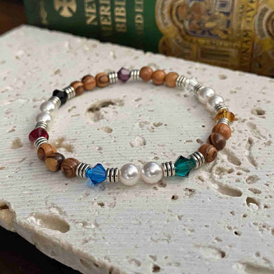 Gospel bracelet Imported 5mm olive wood beads with Swarovski crystal pearls