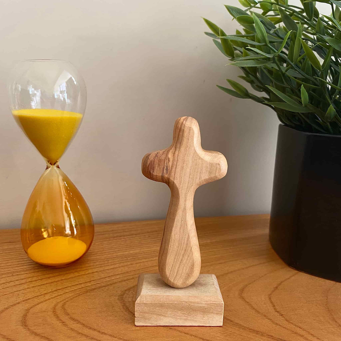 Palm cross with stand, imported olive wood, the cross can be separate from base