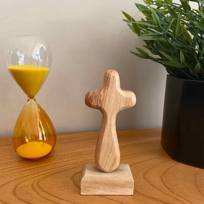 Palm cross with stand, imported olive wood, the cross can be separate from base
